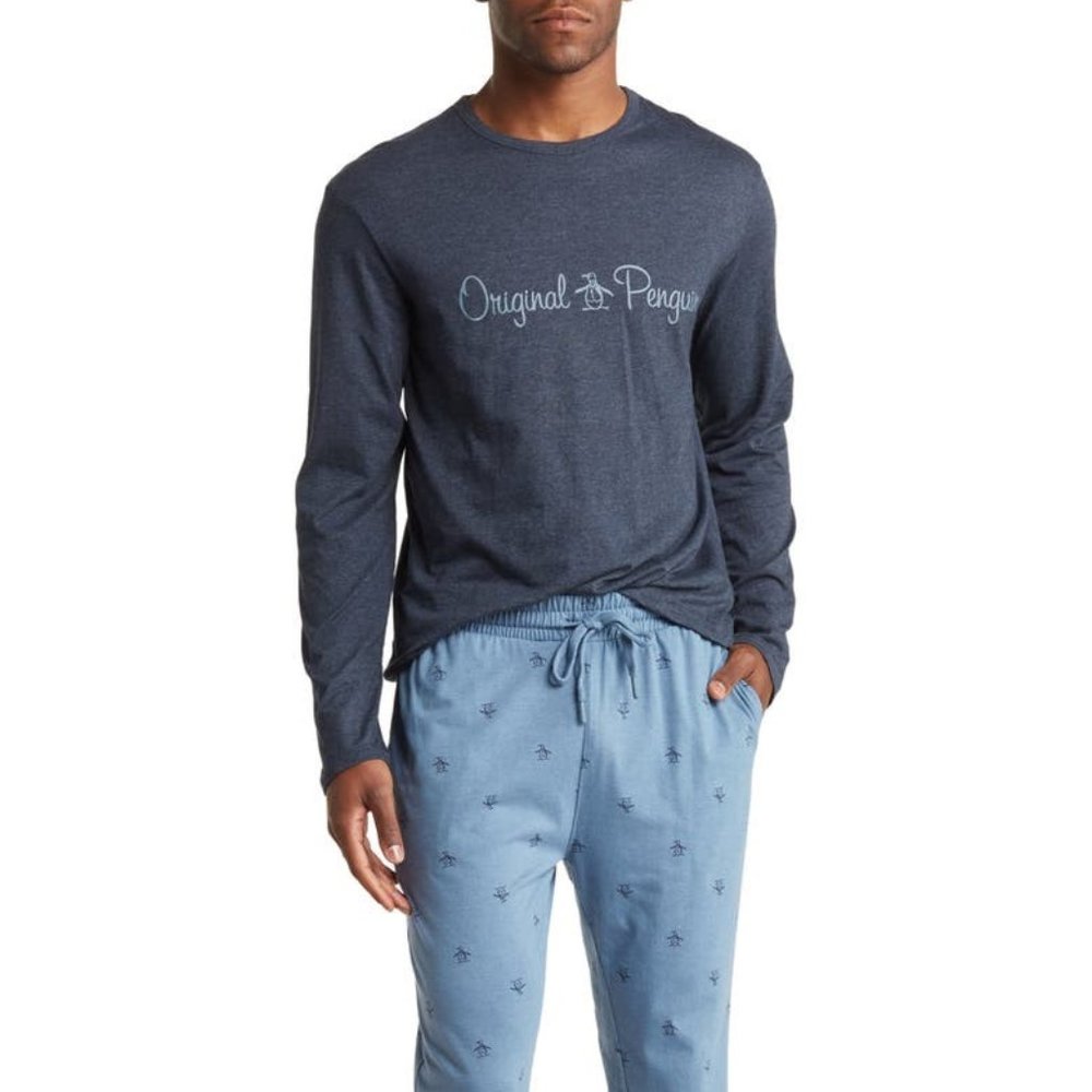 Original Penguin Medium, COPEN BLUPete Long Sleeve T-Shirt & Joggers Pajama Set